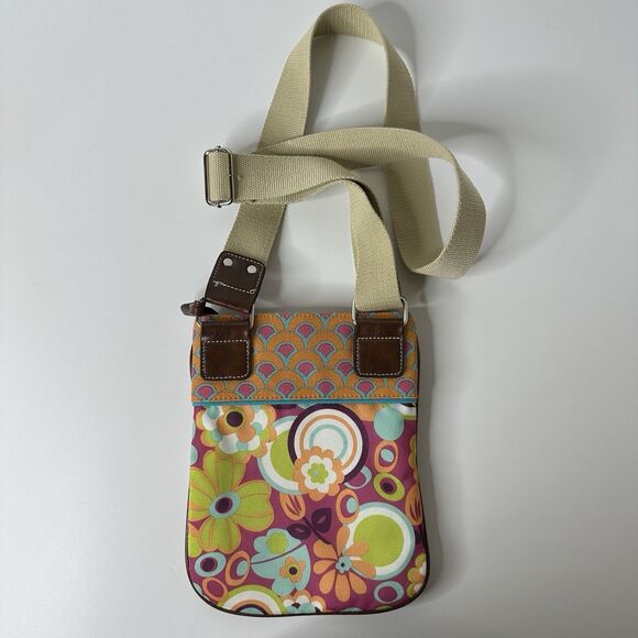 Lily Bloom Crossbody Purse Shoulder Bag 2 Tone Floral Leather Accent Flap Pocket - Picture 2 of 16